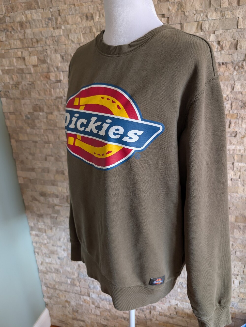 Dickies Olive Green Crewneck Sweatshirt Vintage Style Logo Utility Workwear Sz L image 2